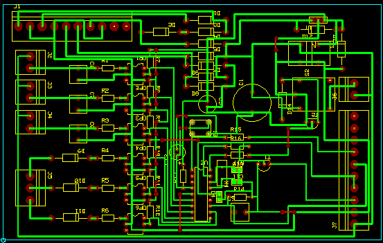 The PCB layout for the alarm system