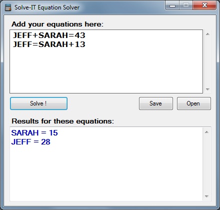 Screenshot of the Solve-IT! equation solver