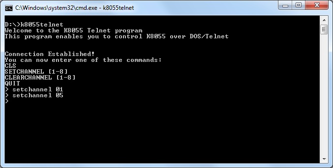 Screenshot of the K8055 Terminal software