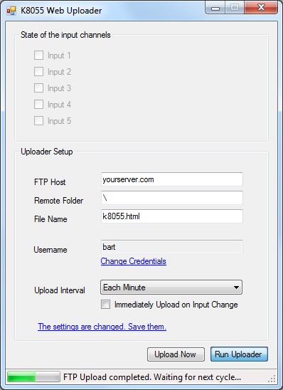 Screenshot of the K8055 web uploader